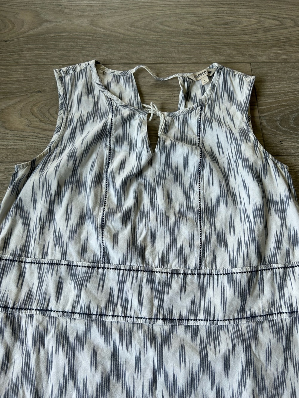 Toad & Co Shakti Sleeveless Organic Cotton Casual Mini Dress Egret Ikat Size L - Picture 3 of 10